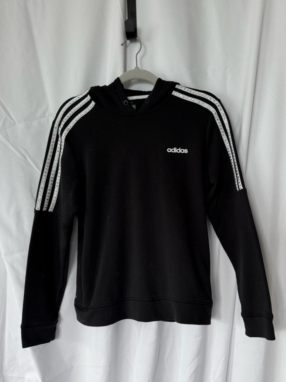 adidas Men’s Black Hooded Sweatshirt with White Stripes